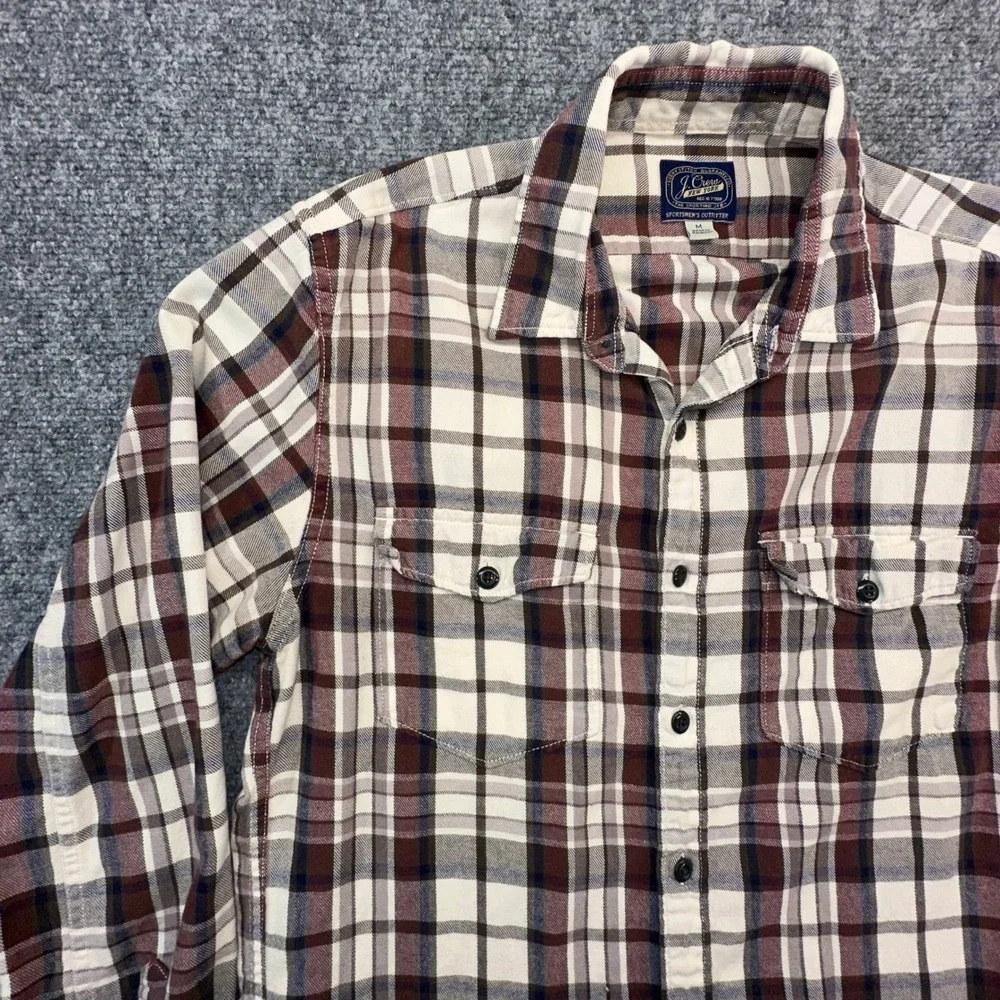 J. Crew Plaid Button Down Shirt Mens Medium Brown Cream Long‎ Sleeve Excellent